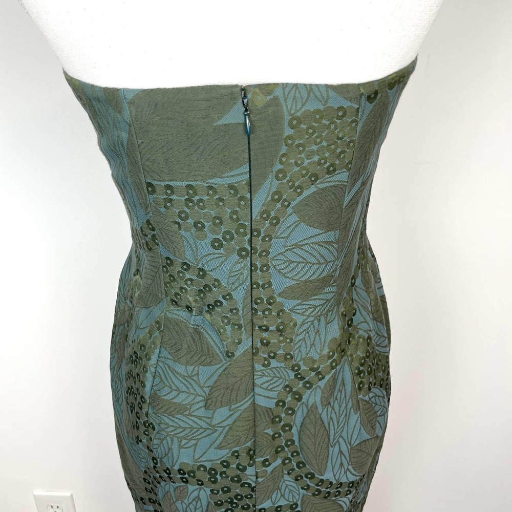 Margon Italy Leaf Patterned Jacquard Strapless Dress In Green Size Small - Picture 9 of 10